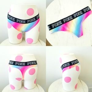 Victoria's Secret PINK Low Rise String Thong Panty Rainbow Ombre Logo NWT